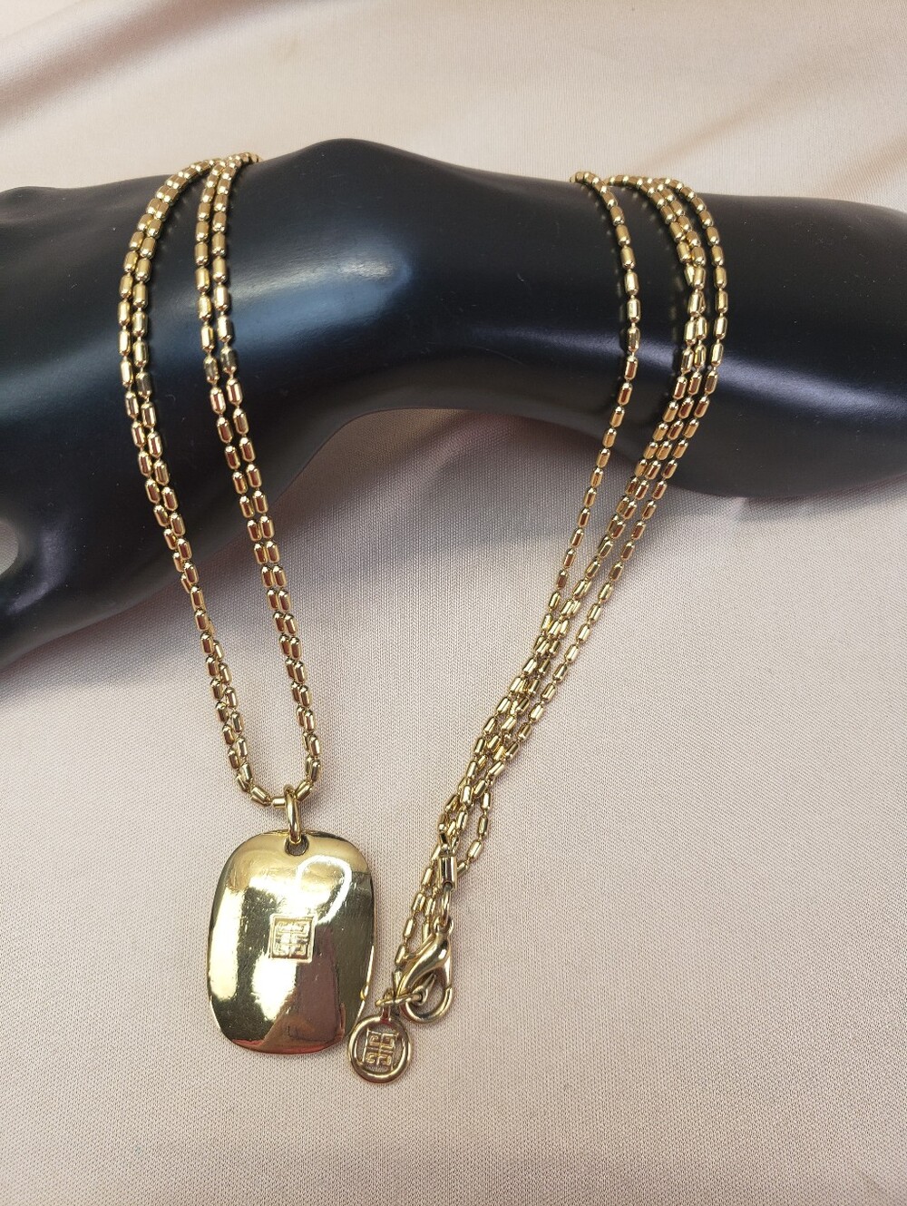 Givenchy Gold Plated Logo Paris Pendant Double Chain Necklace Designer
